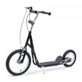 HOMCOM Trotinete para Crianças acima de 5 anos Scooter de 2 Rodas Grandes com Duplo Freio e Guidão Ajustável em Altura Adolecentes Adultos 135x58x92-100cm Preto