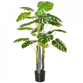 HOMCOM Planta Artificial Costela de Adão no Vaso 120cm de Altura Planta Artificial Tropical Decorativa com 20 Folhas para Casa Sala de Estar Dormitório Verde