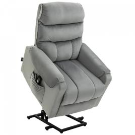 HOMCOM Poltrona de Massagem Relax Poltrona Levanta Pessoas com Reclinação Elétrica em até 135° com Controle Remoto e 8 Zonas de Massagem Estofado em Veludo e Acolchoada 79x97x103cm Cinza