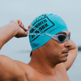 Buddyswim Touca Natação Caution Swimmer At Work Silicone One Size Blue