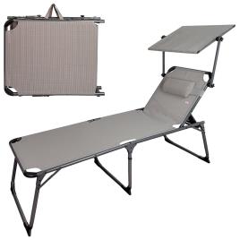 Espreguiçadeira Dobrável Com Guarda-sol E Almofada One Size Grey / Black