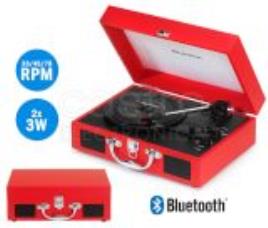 Gira Discos Portátil 33/45 RPM BLUETOOTH 2x 3W (Vermelho) - RICATECH 