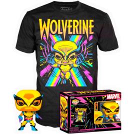 Figura E Camiseta De Manga Curta Pop & Tee Marvel Wolverine Black Light S Black / Yellow / Pink