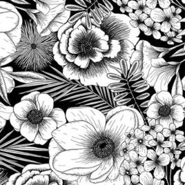 Papel Adesivo Black Botanical 12x30 Cm One Size Black / White