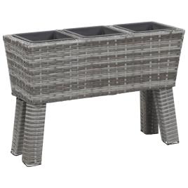 vidaXL Floreira jardim c/ pernas e 3 vasos 72x25x50cm vime PE cinzento