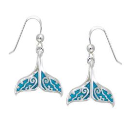 Whale Tail Long Hook Earring One Size Enamel Blue / Silver