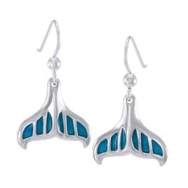 Whale Tail Long Hook Earring One Size Silver / Blue Enamel