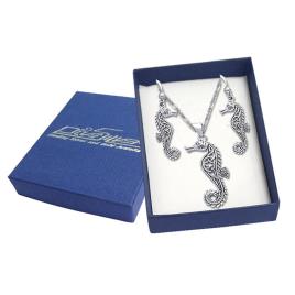 Celtic Seahorse Pendant And Earring Box One Size Silver