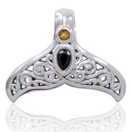 Filigree Whale Tail Pendant With Gems One Size Silver