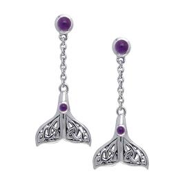 Celtic Whale Tail Long Post Earring One Size Silver / Purple