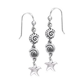 Seashell And Starfish Long Hook Earring One Size Silver