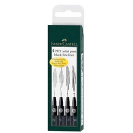 Faber Castell - Cx. 4 Marcadores Pitt Preto - M/F/S/XS