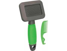 Escova macia com pente para Cães  Cinzenta e Verde