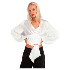 Balloon Sleeved Wrap Satin 38 Off White