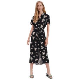 Vestido Comprido De Manga Curta Simply Easy M Black / Aop Sandy