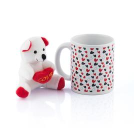 Caneca com Corações e Ursinho Love