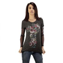 Camiseta De Manga Comprida Cross And Flower L Dark Grey