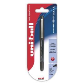 Esferográfica Eye Needle UB-185, Ponta Fina de 0,5 mm, Corpo Preto, Tinta Preta