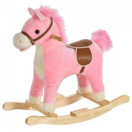 HOMCOM Cavalo de balanço para crianças acima de 36 meses Com boca e cauda móveis Música 65x32,5x61 cm Rosa
