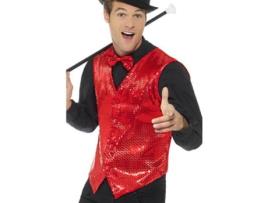 Fato de Homem  Colete De Lantejoulas Vermelho (Tam: XL)