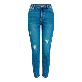 Jeans Cintura Alta Kesia Mom Ankle Destroy235 Vi L Medium Blue Denim