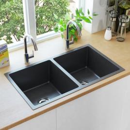 Lava-louça de cozinha artesanal com ralo aço inoxidável preto