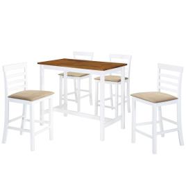 Mesa e cadeiras de bar 5 pcs madeira maciça castanho e branco