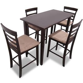 Conjunto mesa de bar de madeira e 4 cadeiras, castanho