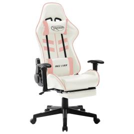 Cadeira de gaming couro artificial branco e cor-de-rosa