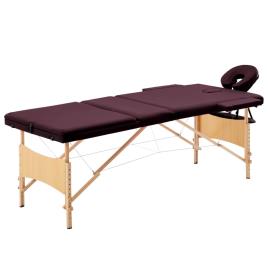 Mesa de massagens dobrável 3 zonas madeira roxo escuro