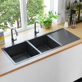 Lava-louça de cozinha artesanal com ralo aço inoxidável preto