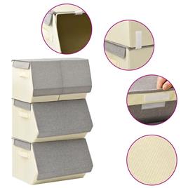 Conjunto caixas arrumação empilháveis 4 pcs tecido cinza/creme