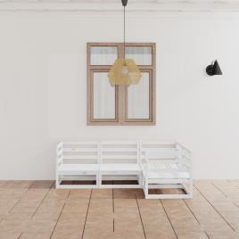 4 pcs conjunto lounge de jardim pinho maciço branco