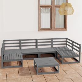 7 pcs conjunto lounge de jardim pinho maciço
