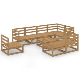 9 pcs conjunto lounge de jardim pinho maciço castanho mel