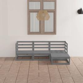 4 pcs conjunto lounge de jardim pinho maciço cinzento