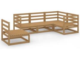 5 pcs conjunto lounge de jardim pinho maciço castanho mel