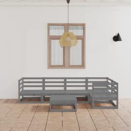 6 pcs conjunto lounge de jardim pinho maciço cinzento