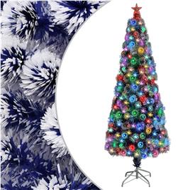 Árvore Natal artificial c/ LEDs 210 cm fibra ótica branco/azul