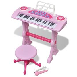 Teclado de Brincar Infantil com Banco/microfone 37 Teclas Rosa