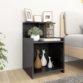 Mesa de cabeceira 40x35x60 cm contraplacado cinzento brilhante