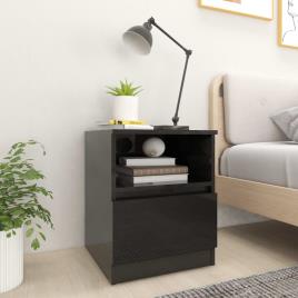 Mesas cabeceira 2 pcs 40x40x50 cm contraplacado preto brilhante