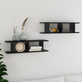 Estantes de parede 2 pcs 78x18x20 cm contrapl. preto brilhante