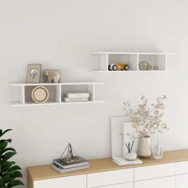 Estantes de parede 2 pcs 90x18x20 cm contrapl. branco brilhante