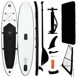 Conjunto prancha paddle SUP insuflável c/ vela preto e branco