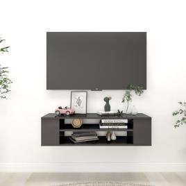 Móvel de TV p/ parede 100x30x26,5 cm contrap. cinza brilhante