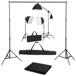 Kit de estúdio fotográfico com softbox de iluminação e fundo