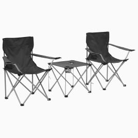 Conjunto mesa e cadeiras campismo 3 pcs cinzento