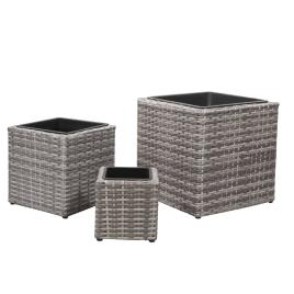 Vasos/floreiras de jardim elevados 3 pcs vime PE cinzento