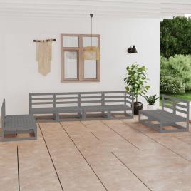8 pcs conjunto lounge de jardim pinho maciço cinzento